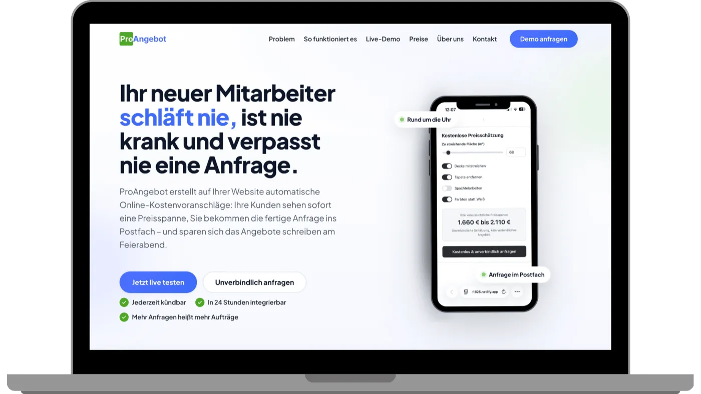 Website ProAngebot, Desktop-Ansicht